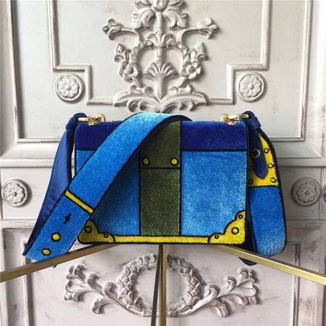 Prada Trompe L'oeil Velvet Cahier Bag 20cm 1BD075 Fall Winter 2017 Bag Collection Blue Green