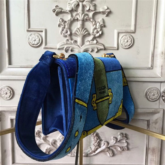 Prada Trompe L'oeil Velvet Cahier Bag 20cm 1BD075 Fall Winter 2017 Bag Collection Blue Green