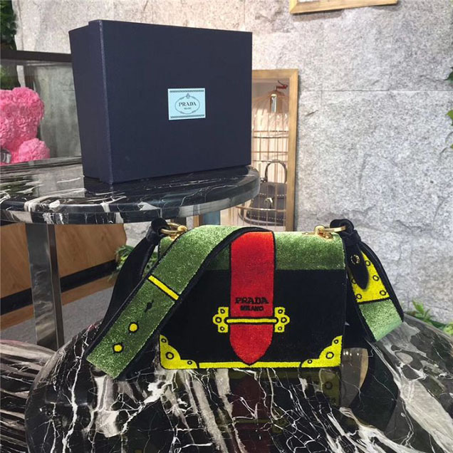 Prada Trompe L'oeil Velvet Cahier Bag 20cm 1BD075 Fall Winter 2017 Bag Collection Green Red