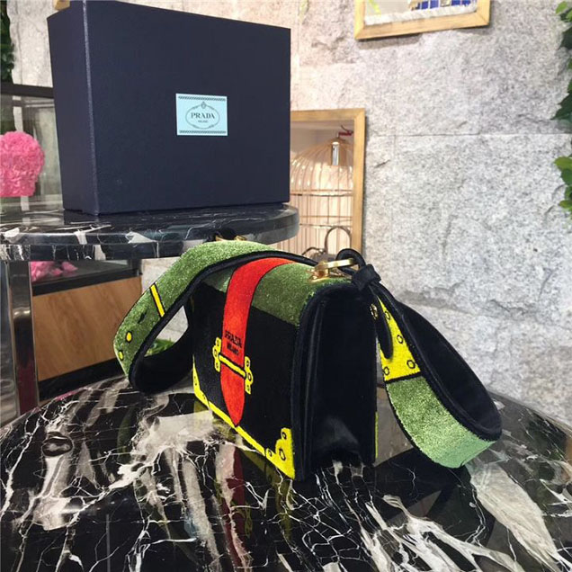 Prada Trompe L'oeil Velvet Cahier Bag 20cm 1BD075 Fall Winter 2017 Bag Collection Green Red