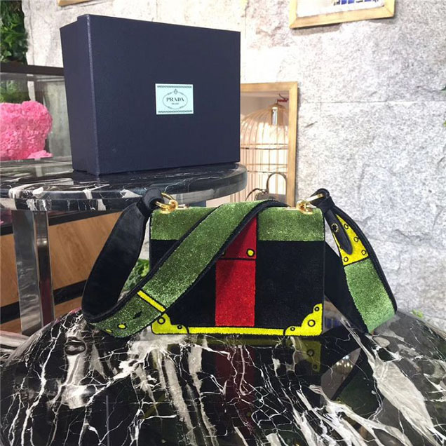 Prada Trompe L'oeil Velvet Cahier Bag 20cm 1BD075 Fall Winter 2017 Bag Collection Green Red