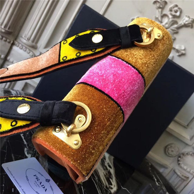 Prada Trompe L'oeil Velvet Cahier Bag 20cm 1BD075 Fall Winter 2017 Bag Collection Orange Fuchsia