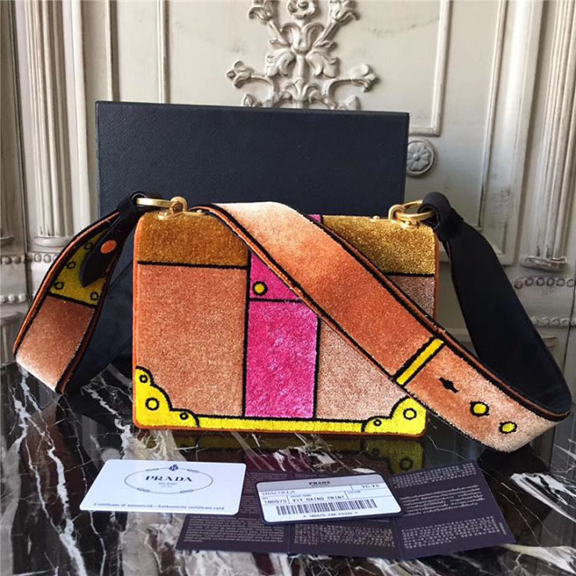 Prada Trompe L'oeil Velvet Cahier Bag 20cm 1BD075 Fall Winter 2017 Bag Collection Orange Fuchsia