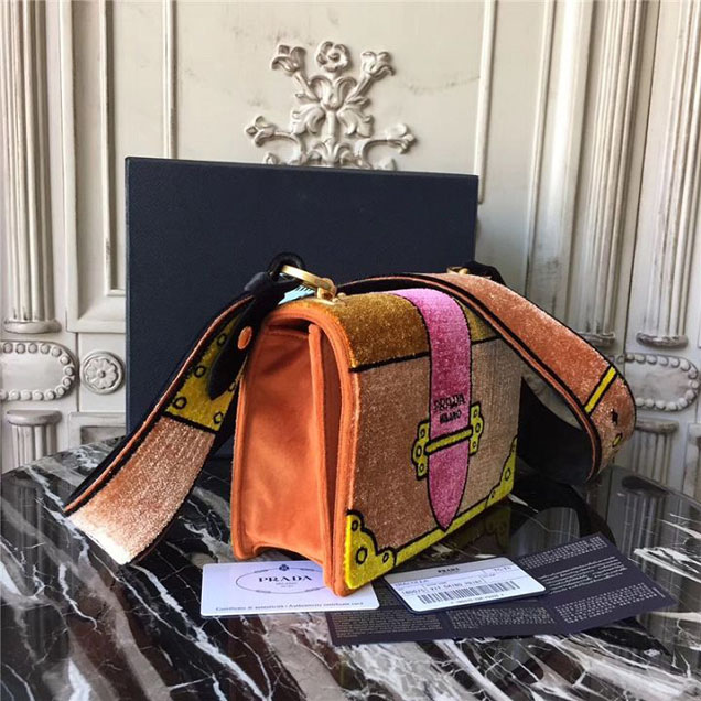 Prada Trompe L'oeil Velvet Cahier Bag 20cm 1BD075 Fall Winter 2017 Bag Collection Orange Fuchsia