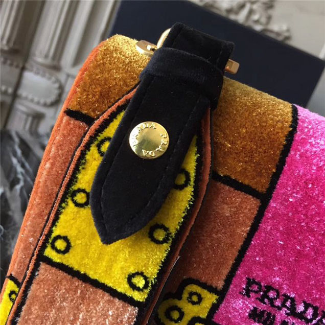 Prada Trompe L'oeil Velvet Cahier Bag 20cm 1BD075 Fall Winter 2017 Bag Collection Orange Fuchsia