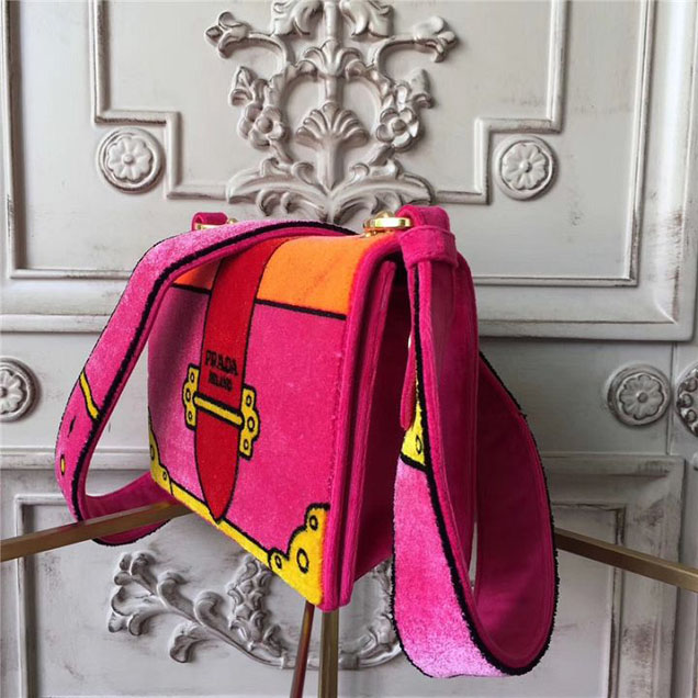 Prada Trompe L'oeil Velvet Cahier Bag 20cm 1BD075 Fall Winter 2017 Bag Collection Fuchsia Orange
