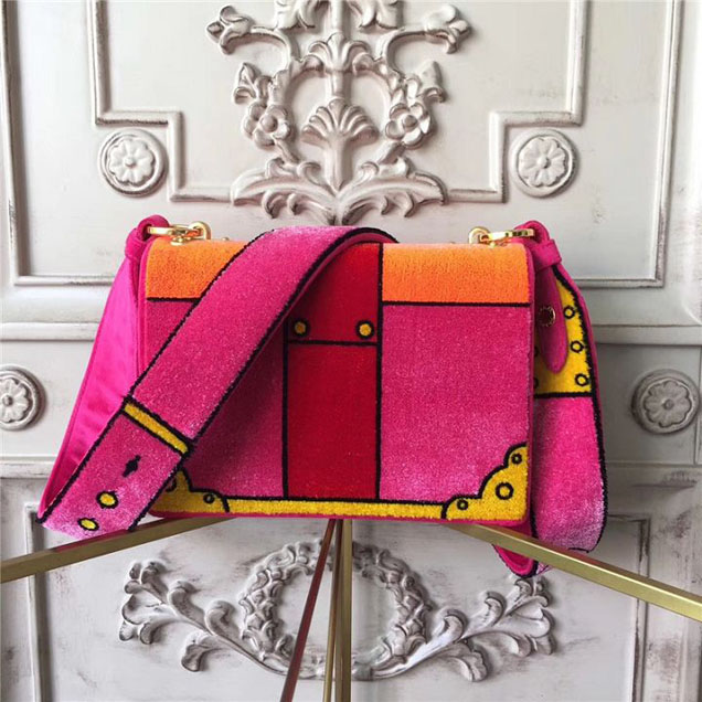 Prada Trompe L'oeil Velvet Cahier Bag 20cm 1BD075 Fall Winter 2017 Bag Collection Fuchsia Orange