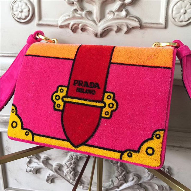 Prada Trompe L'oeil Velvet Cahier Bag 20cm 1BD075 Fall Winter 2017 Bag Collection Fuchsia Orange