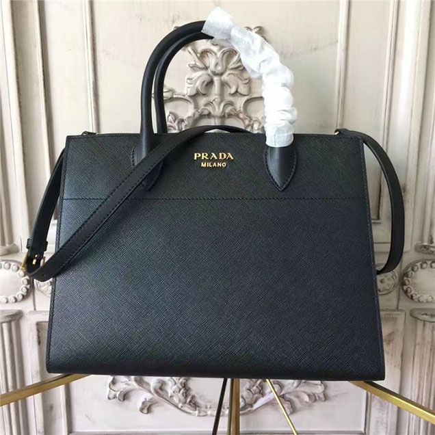 Prada Bibliotheque Tote Bag 30cm Calfskin Leather Fall Winter 2017 Bag Collection Black Grey