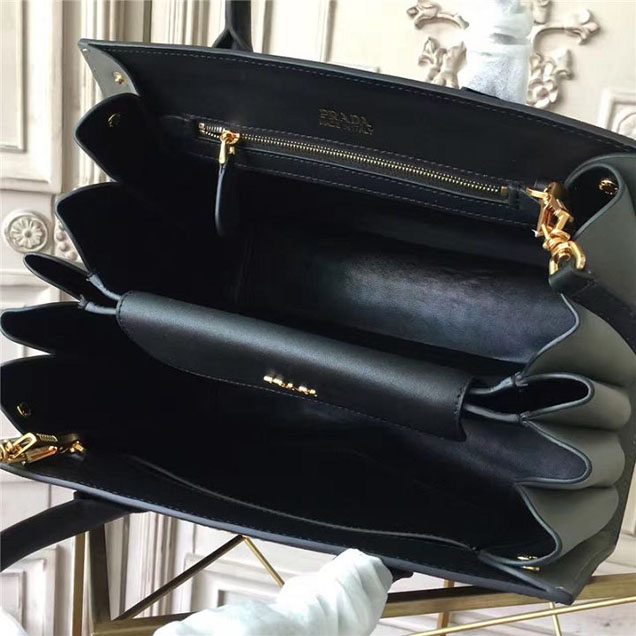 Prada Bibliotheque Tote Bag 30cm Calfskin Leather Fall Winter 2017 Bag Collection Black Grey