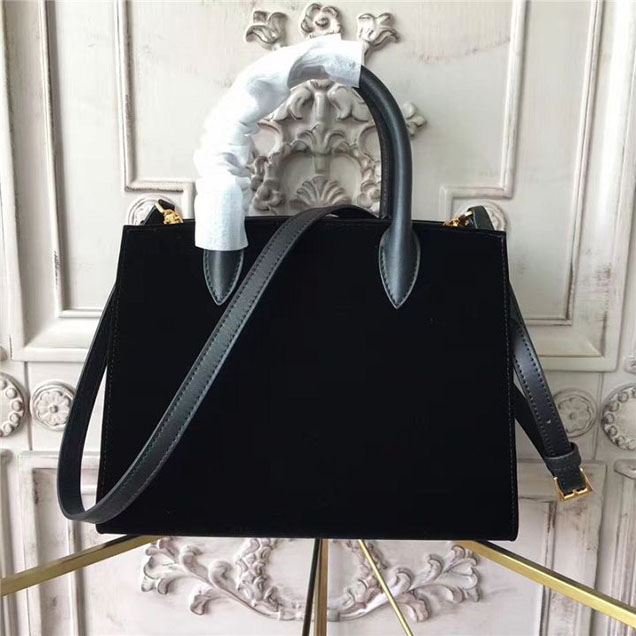 Prada Bibliotheque Tote Bag 26cm Suede Calfskin Leather Fall Winter 2017 Bag Collection Black Black