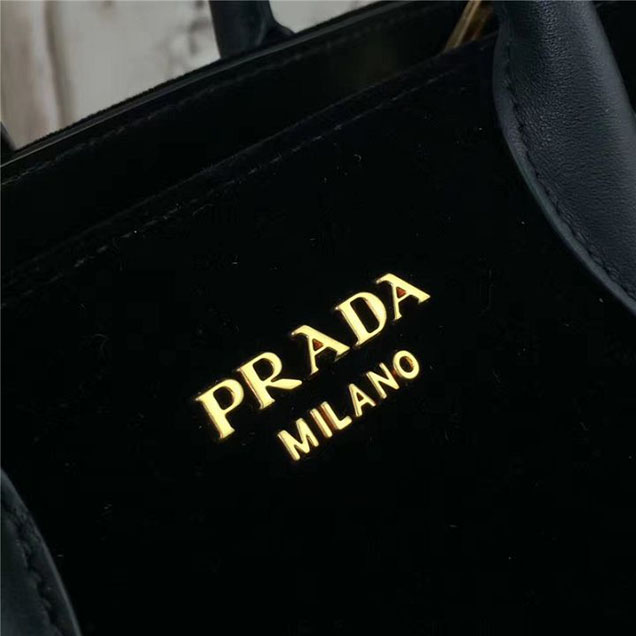 Prada Bibliotheque Tote Bag 26cm Suede Calfskin Leather Fall Winter 2017 Bag Collection Black Black