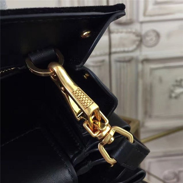 Prada Bibliotheque Tote Bag 26cm Suede Calfskin Leather Fall Winter 2017 Bag Collection Black Black