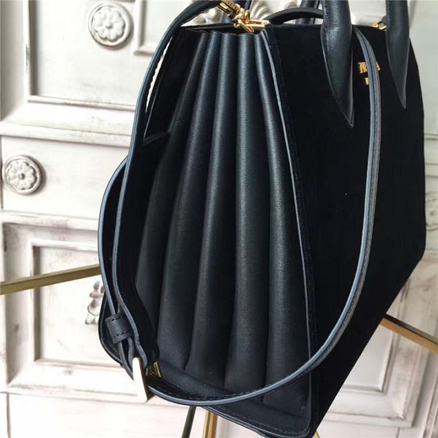 Prada Bibliotheque Tote Bag 26cm Suede Calfskin Leather Fall Winter 2017 Bag Collection Black Black