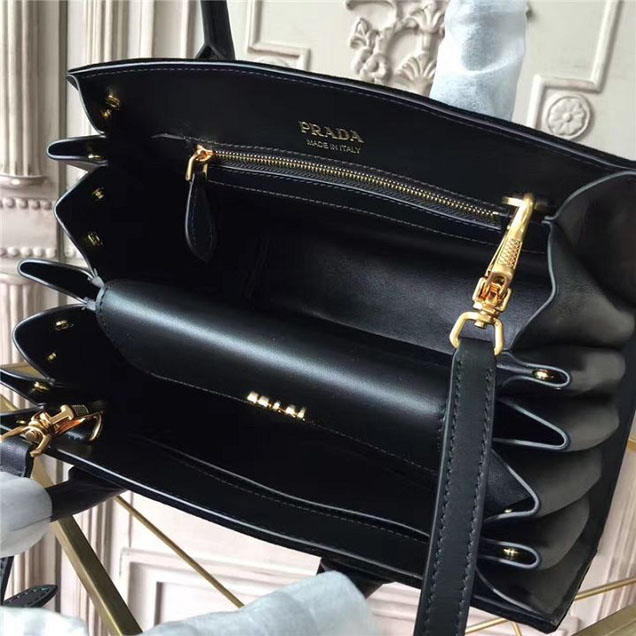 Prada Bibliotheque Tote Bag 26cm Suede Calfskin Leather Fall Winter 2017 Bag Collection Black Black