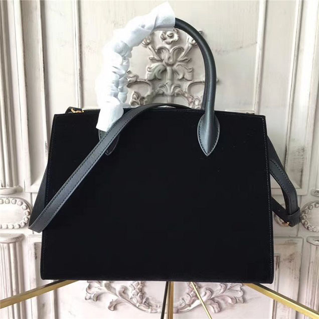 Prada Bibliotheque Tote Bag 30cm Suede Calfskin Leather Fall Winter 2017 Bag Collection Black Black