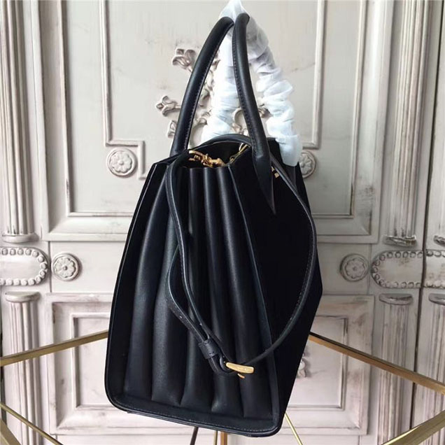Prada Bibliotheque Tote Bag 30cm Suede Calfskin Leather Fall Winter 2017 Bag Collection Black Black