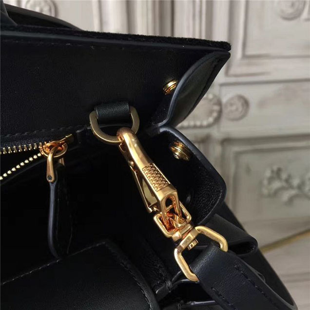 Prada Bibliotheque Tote Bag 30cm Suede Calfskin Leather Fall Winter 2017 Bag Collection Black Black