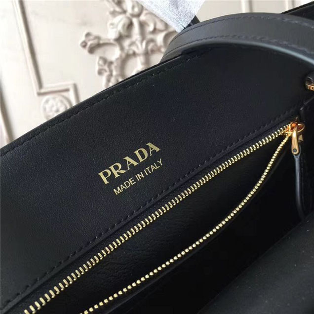 Prada Bibliotheque Tote Bag 30cm Suede Calfskin Leather Fall Winter 2017 Bag Collection Black Black