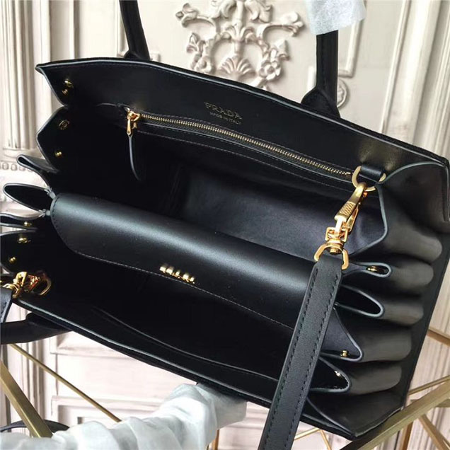 Prada Bibliotheque Tote Bag 30cm Suede Calfskin Leather Fall Winter 2017 Bag Collection Black Black