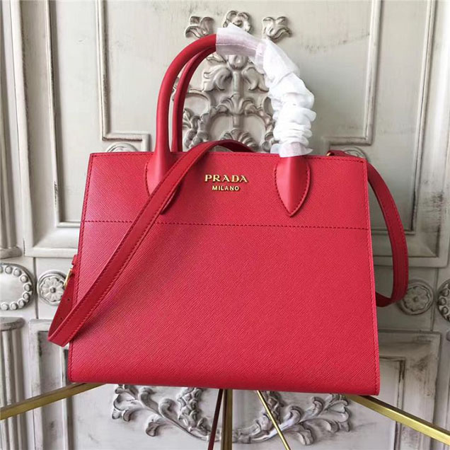 Prada Bibliotheque Tote Bag 26cm Calfskin Leather Fall Winter 2017 Bag Collection Red White