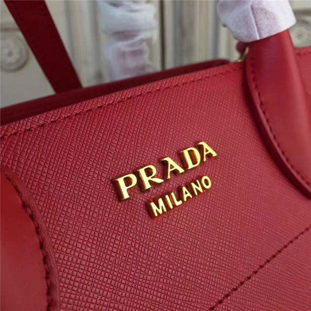 Prada Bibliotheque Tote Bag 26cm Calfskin Leather Fall Winter 2017 Bag Collection Red White