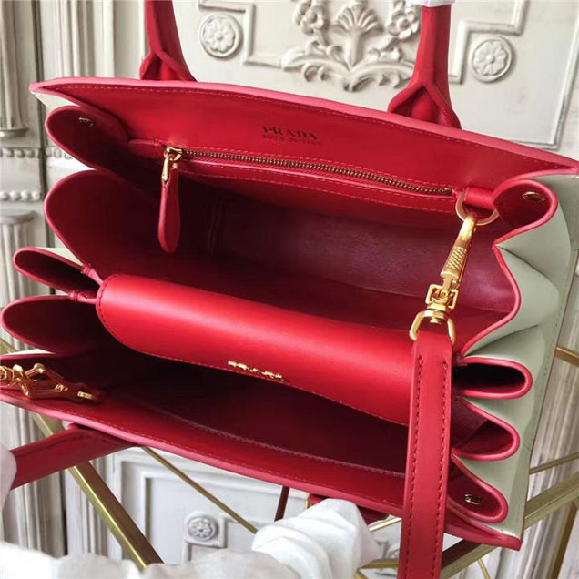 Prada Bibliotheque Tote Bag 26cm Calfskin Leather Fall Winter 2017 Bag Collection Red White