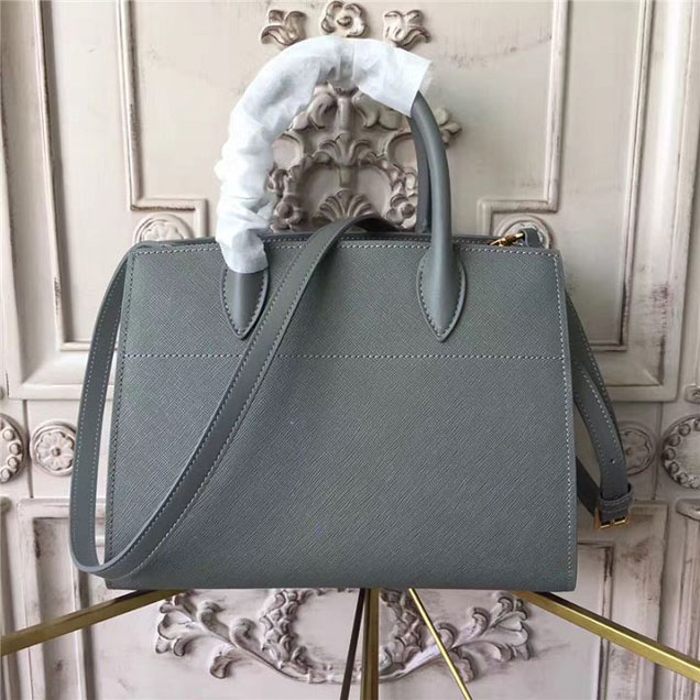 Prada Bibliotheque Tote Bag 26cm Calfskin Leather Fall Winter 2017 Bag Collection Grey White