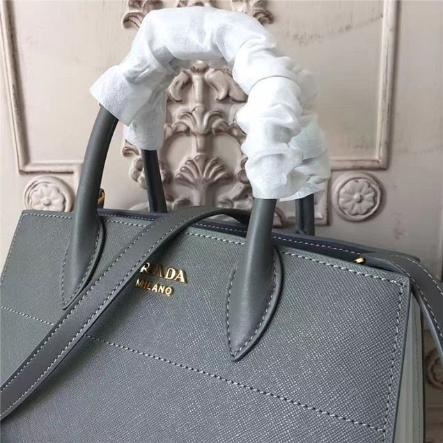 Prada Bibliotheque Tote Bag 26cm Calfskin Leather Fall Winter 2017 Bag Collection Grey White