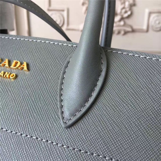 Prada Bibliotheque Tote Bag 26cm Calfskin Leather Fall Winter 2017 Bag Collection Grey White