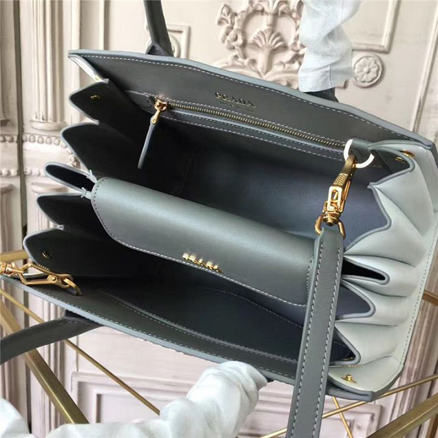 Prada Bibliotheque Tote Bag 26cm Calfskin Leather Fall Winter 2017 Bag Collection Grey White