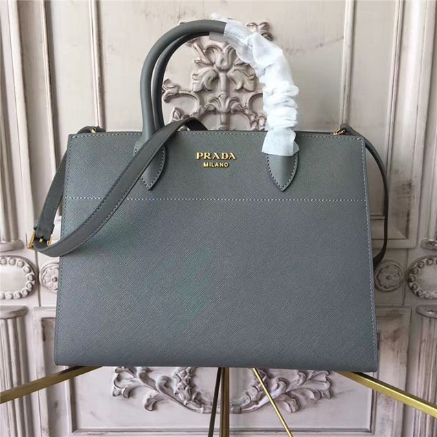 Prada Bibliotheque Tote Bag 30cm Calfskin Leather Fall Winter 2017 Bag Collection Grey White