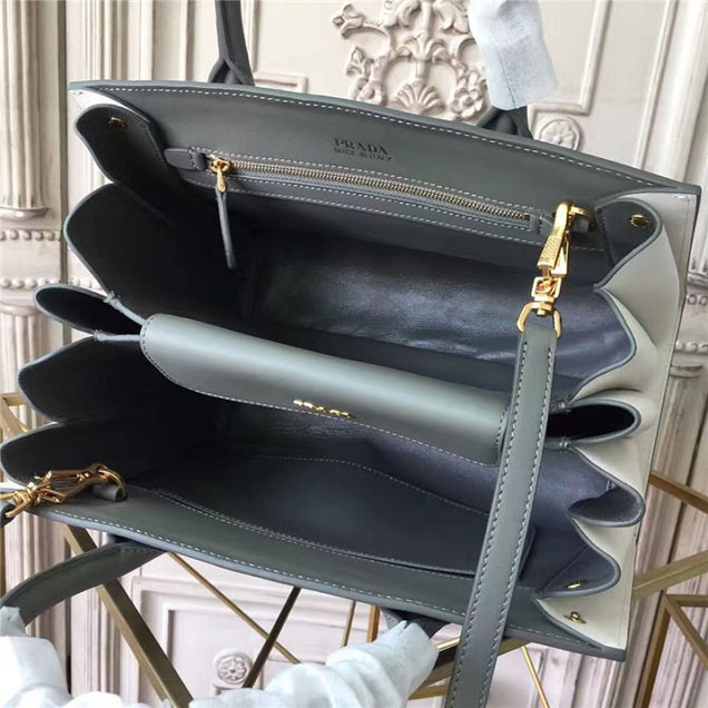 Prada Bibliotheque Tote Bag 30cm Calfskin Leather Fall Winter 2017 Bag Collection Grey White