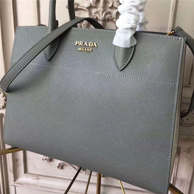 Prada Bibliotheque Tote Bag 30cm Calfskin Leather Fall Winter 2017 Bag Collection Grey White