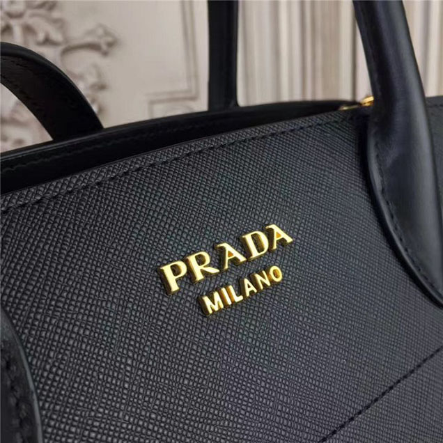 Prada Bibliotheque Tote Bag 30cm Calfskin Leather Fall Winter 2017 Bag Collection Black Red