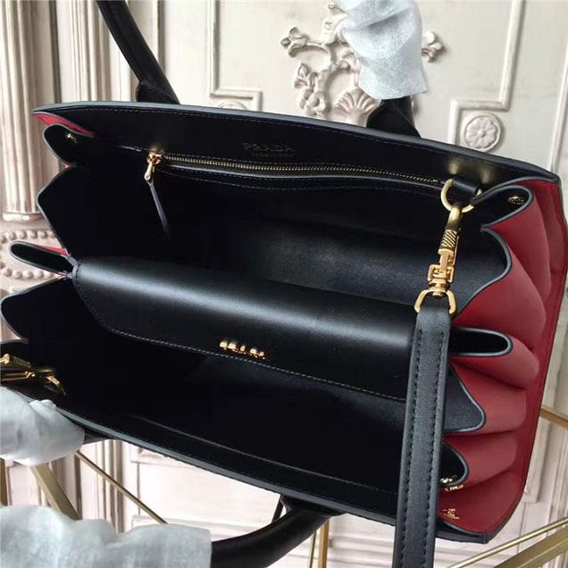 Prada Bibliotheque Tote Bag 30cm Calfskin Leather Fall Winter 2017 Bag Collection Black Red