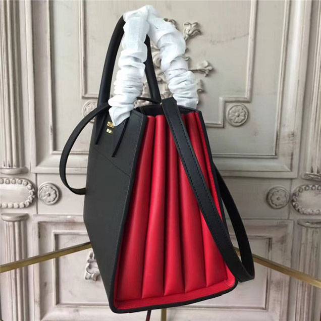 Prada Bibliotheque Tote Bag 26cm Calfskin Leather Fall Winter 2017 Bag Collection Black Red