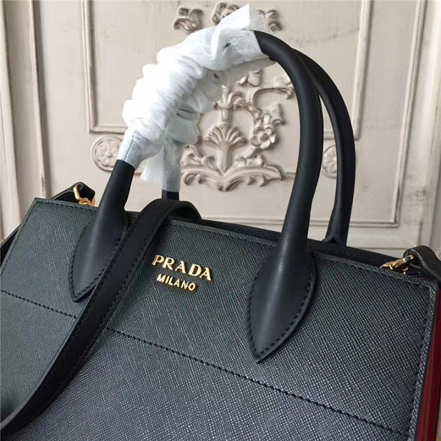 Prada Bibliotheque Tote Bag 26cm Calfskin Leather Fall Winter 2017 Bag Collection Black Red