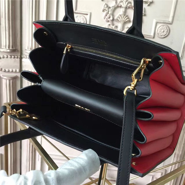 Prada Bibliotheque Tote Bag 26cm Calfskin Leather Fall Winter 2017 Bag Collection Black Red