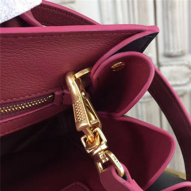 Prada Bibliotheque Tote Bag 26cm Calfskin Leather Fall Winter 2017 Bag Collection Burgundy Black