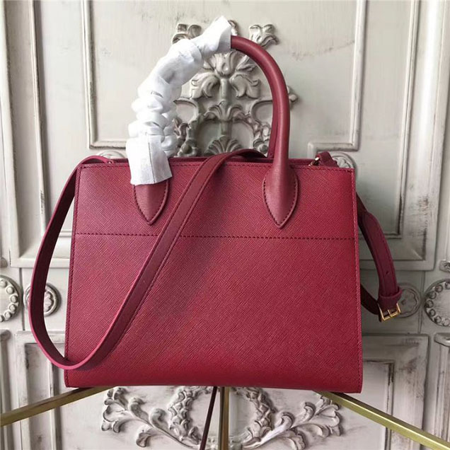 Prada Bibliotheque Tote Bag 26cm Calfskin Leather Fall Winter 2017 Bag Collection Burgundy Black