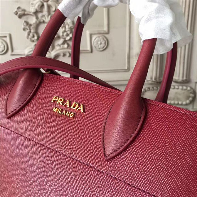 Prada Bibliotheque Tote Bag 26cm Calfskin Leather Fall Winter 2017 Bag Collection Burgundy Black