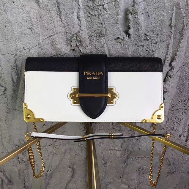 Prada Cahier Long Clutch with Chain Bag 25cm Calfskin Leather Fall Winter 2017 Bag Collection White Black