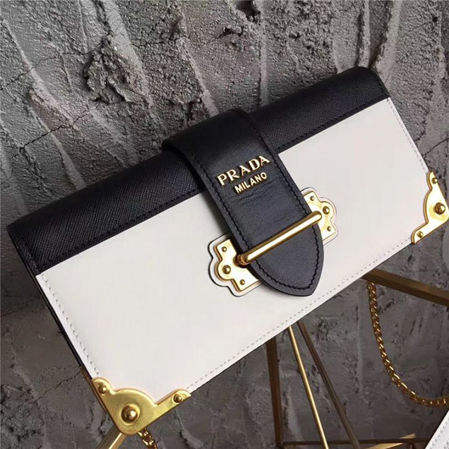 Prada Cahier Long Clutch with Chain Bag 25cm Calfskin Leather Fall Winter 2017 Bag Collection White Black