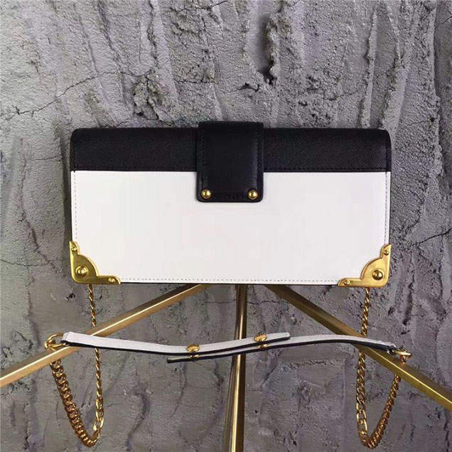 Prada Cahier Long Clutch with Chain Bag 25cm Calfskin Leather Fall Winter 2017 Bag Collection White Black