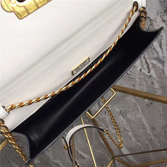 Prada Cahier Long Clutch with Chain Bag 25cm Calfskin Leather Fall Winter 2017 Bag Collection White Black