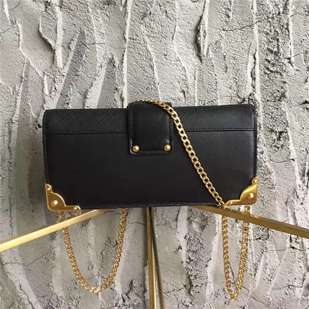 Prada Cahier Long Clutch with Chain Bag 25cm Calfskin Leather Fall Winter 2017 Bag Collection Black Black