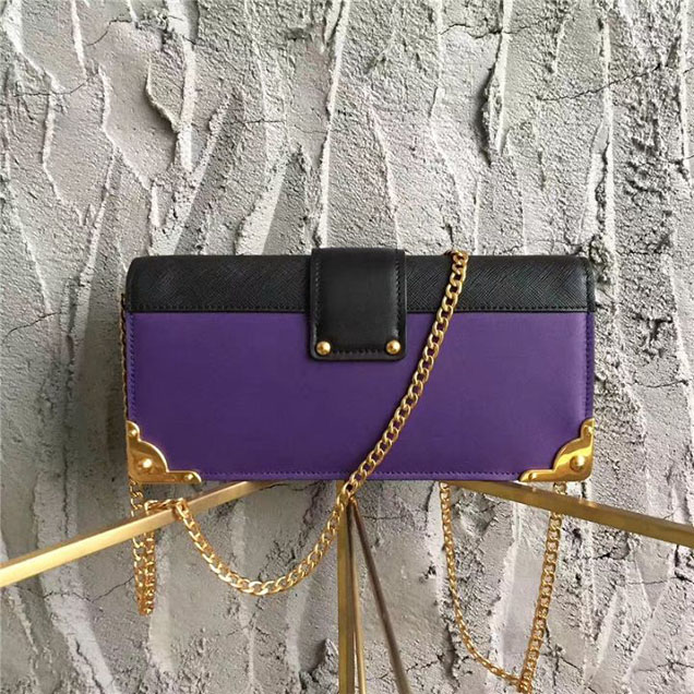 Prada Cahier Long Clutch with Chain Bag 25cm Calfskin Leather Fall Winter 2017 Bag Collection Purple Black