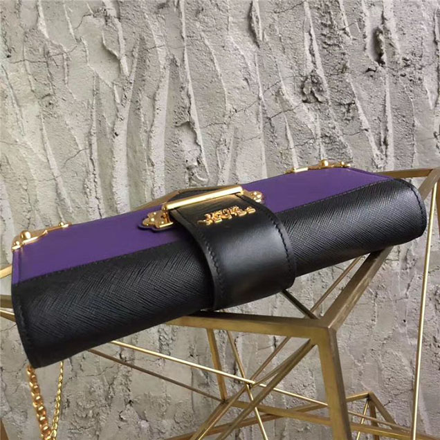 Prada Cahier Long Clutch with Chain Bag 25cm Calfskin Leather Fall Winter 2017 Bag Collection Purple Black