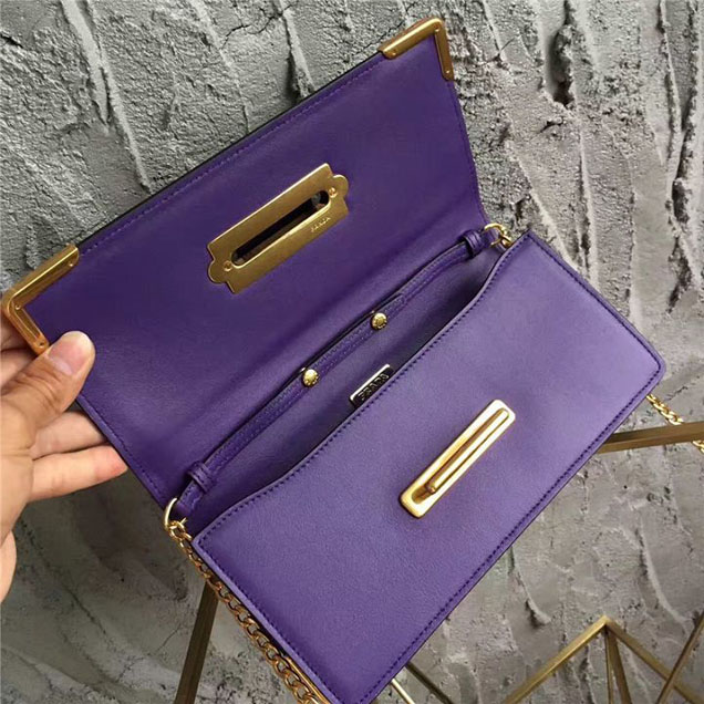 Prada Cahier Long Clutch with Chain Bag 25cm Calfskin Leather Fall Winter 2017 Bag Collection Purple Black